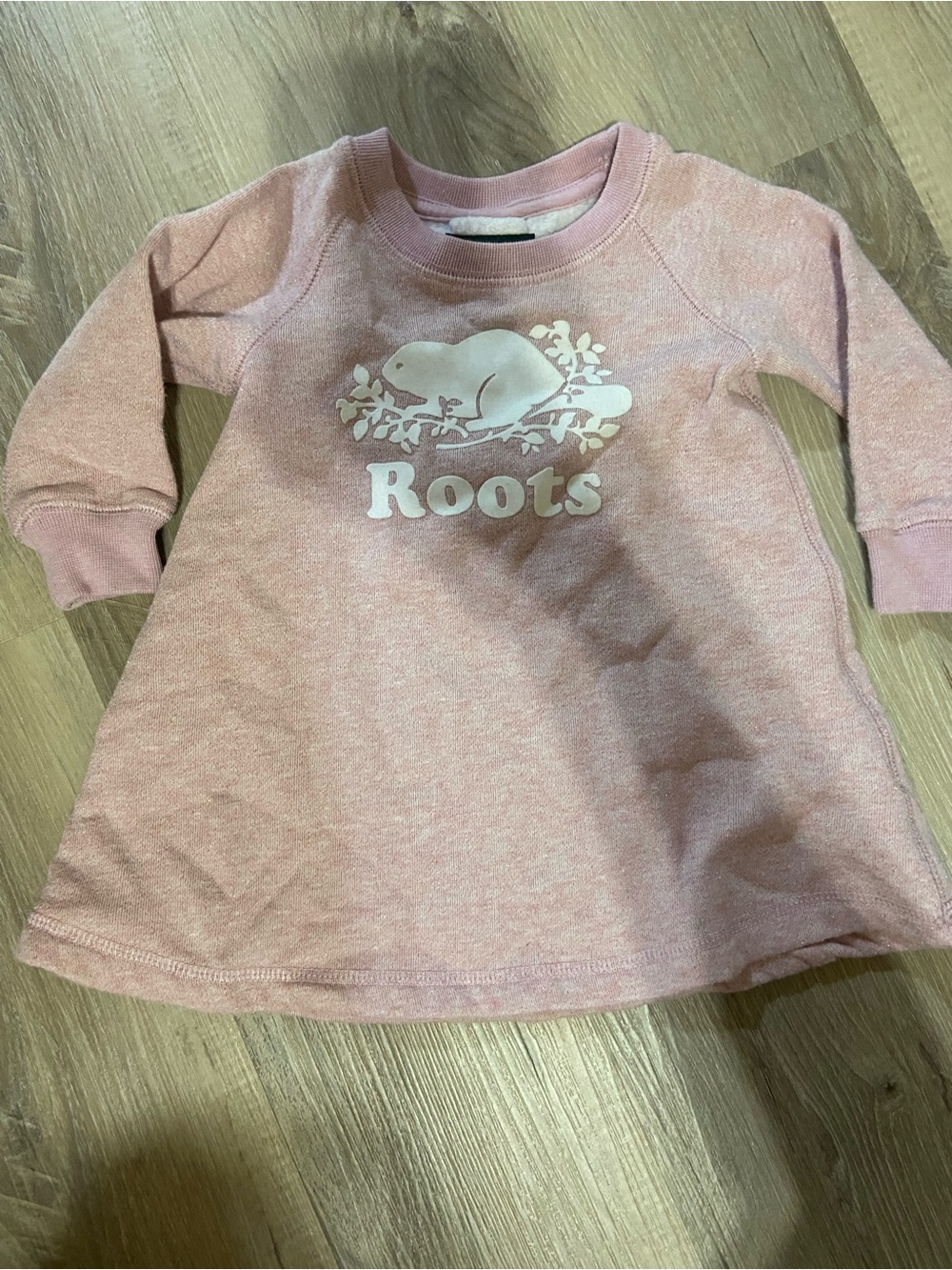 Roots Pink Girls' Crewneck Sweatshirt Dress with White Logo